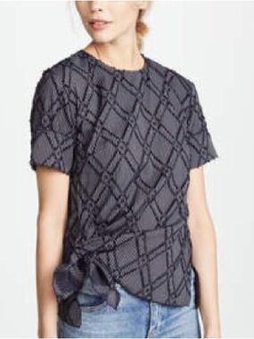 Derek Lam 10 Crosby Textured Top with Tie / Size 2 / Navy